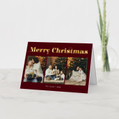 Vrolijk Kerst Fancy Elegant Foto Rood Folie Wenskaart (Voorkant)