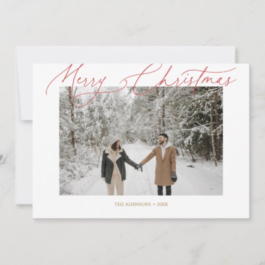 Vrolijk Kerst Fancy Script Foto Vakantie Kaart (Voorkant)