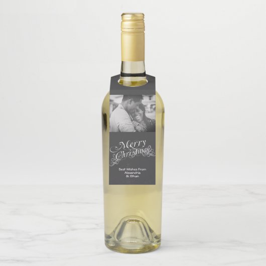 Vrolijk Kerst Fancy Scroll Typografie Chalkboard Flessenhanger (Op fles)