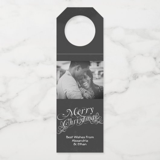 Vrolijk Kerst Fancy Scroll Typografie Chalkboard Flessenhanger (Voorkant)