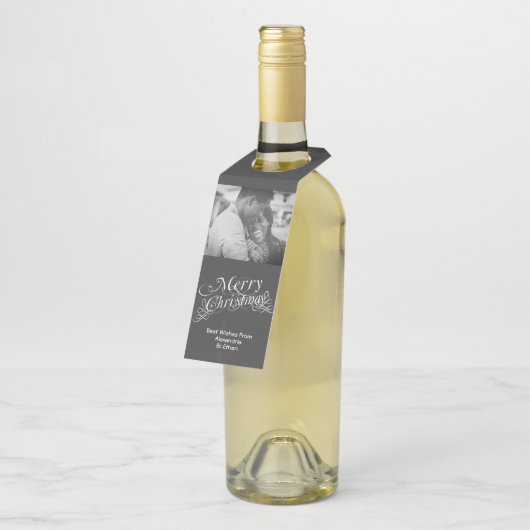 Vrolijk Kerst Fancy Scroll Typografie Chalkboard Flessenhanger (Schuin)