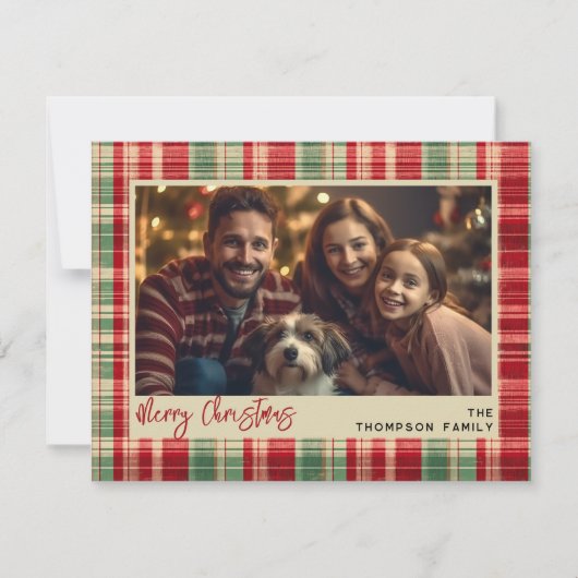 Vrolijk Kerst geruite aangepaste fotokaart (Voorkant)