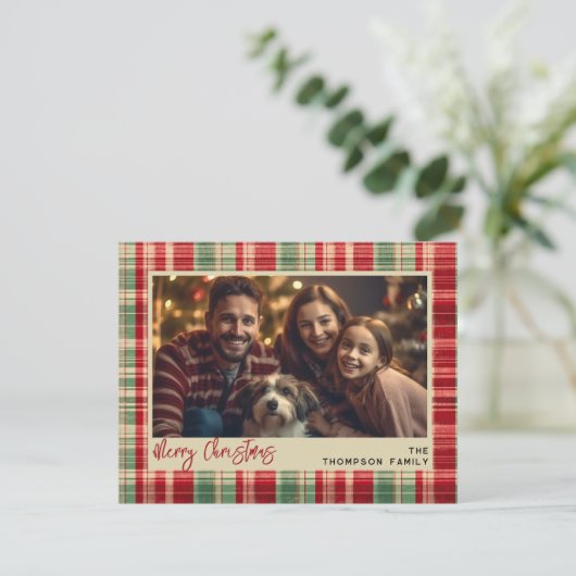 Vrolijk Kerst  geruite aangepaste fotokaart (Staand voorkant)