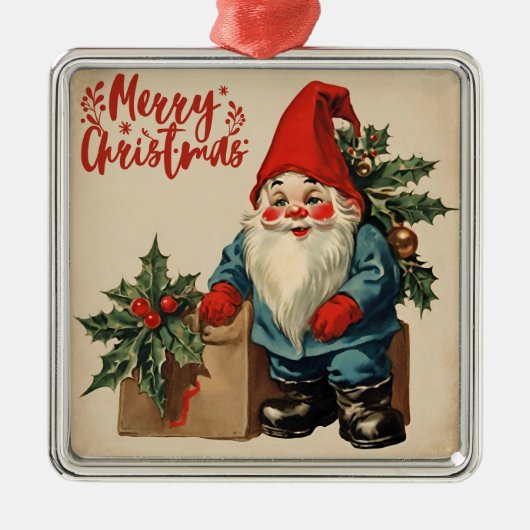 Vrolijk Kerst Gnome Metalen Ornament (Voorkant)