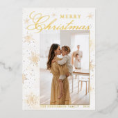 Vrolijk Kerst Goud Waterverf Sneeuwvlokken Custom Folie Feestdagenkaart (Voorkant)