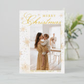 Vrolijk Kerst Goud Waterverf Sneeuwvlokken Custom Folie Feestdagenkaart (Staand Voorkant)