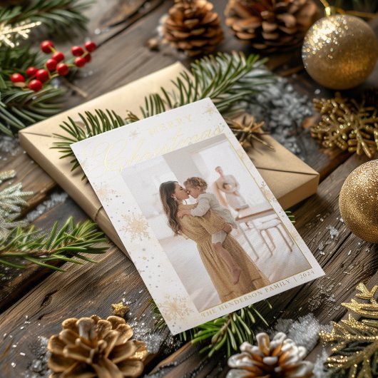 Vrolijk Kerst Goud Waterverf Sneeuwvlokken Custom Folie Feestdagenkaart