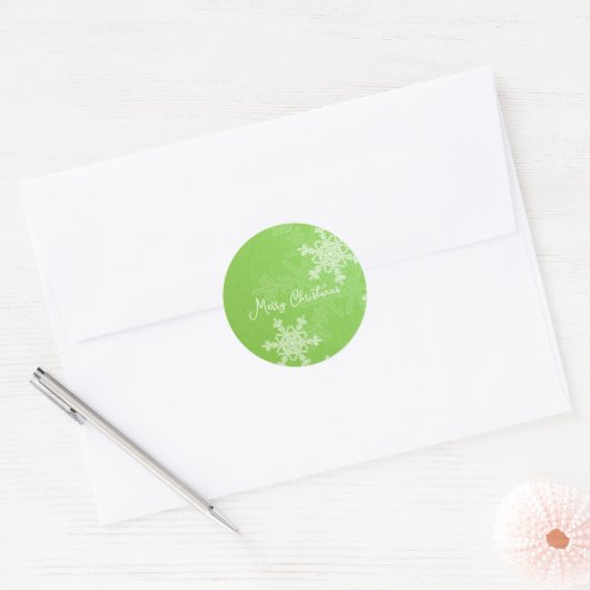Vrolijk Kerst Groen Wit Sneeuwvlok Minimalist Ronde Sticker (Envelop)
