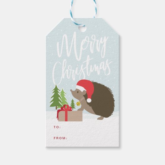 Vrolijk Kerst Hedgehog Gift Label Cadeaulabel (Voorkant)