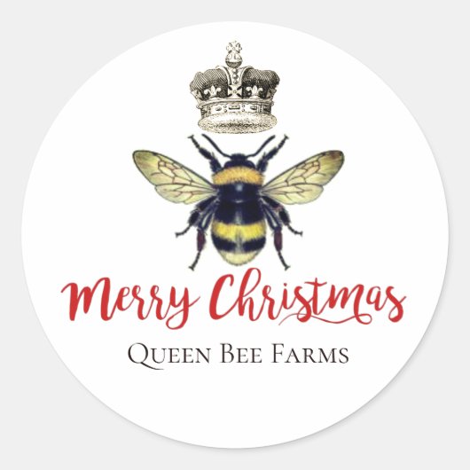 Vrolijk Kerst Imker Boerderij Apiary Bee Crown Ronde Sticker (Voorkant)