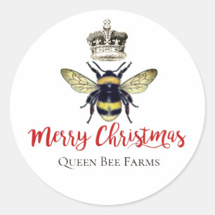 Vrolijk Kerst Imker Boerderij Apiary Bee Crown Ronde Sticker