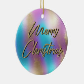 Vrolijk Kerst Iriserende Regenboog Glam Keramisch Ornament (Rechts)