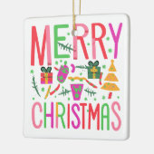 Vrolijk Kerst Keramisch Porselein Vierkant Ornamen Keramisch Ornament (Links)