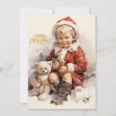 Vrolijk Kerst  Kind met Teddy Bear Feestdagenkaart (Voorkant)