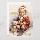 Vrolijk Kerst  Kind met Teddy Bear Feestdagenkaart (Voorkant / Achterkant)