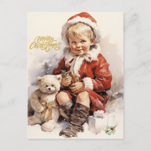 Vrolijk Kerst  Kind met Teddy Bear Feestdagenkaart