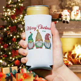 Vrolijk Kerst Kleurrijke Waterverf Tuin Gnomen Seltzer Blikjeskoeler