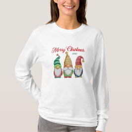 Vrolijk Kerst Kleurrijke Waterverf Tuin Gnomen T-shirt