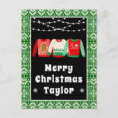 Vrolijk Kerst Lelijke Sweaters Groen met Naam Feestdagenkaart (Voorkant)