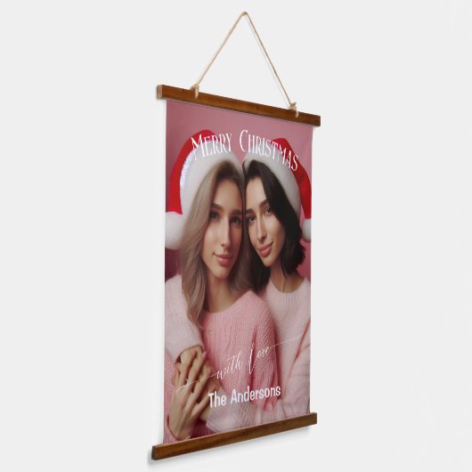 Vrolijk Kerst Lesbische Retro Roze | Aangepaste fo Hangend Wandkleed (Gebogen)