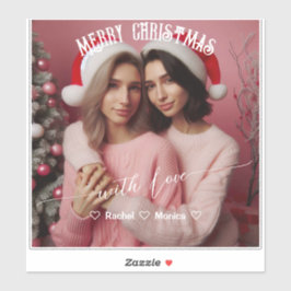 Vrolijk Kerst Lesbische Retro Roze | Aangepaste fo Sticker