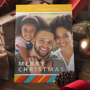 Vrolijk Kerst Modern Stripes Foto Folie Vakantie Folie Feestdagenkaart
