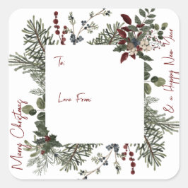 Vrolijk Kerst Navy Waterverf groen Monogram Vierkante Sticker