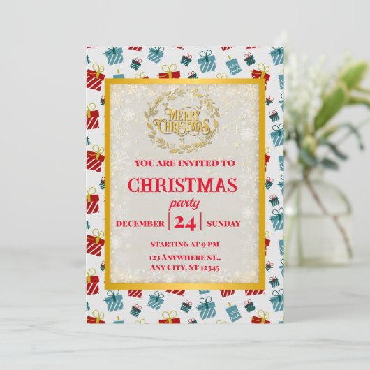 Vrolijk Kerst & Nieuwjaar cadeau achtergrond patro Kaart (Staand voorkant)