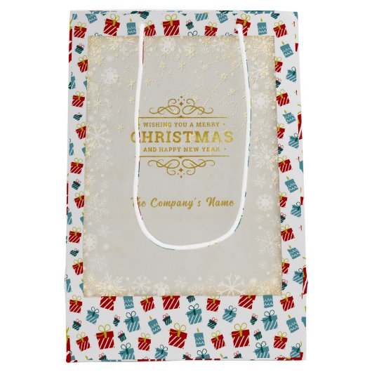 Vrolijk Kerst & Nieuwjaar cadeau achtergrond patro Medium Cadeauzakje (Achterkant)