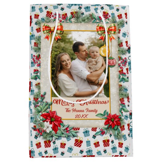 Vrolijk Kerst & Nieuwjaar cadeau achtergrond patro Medium Cadeauzakje (Voorkant)