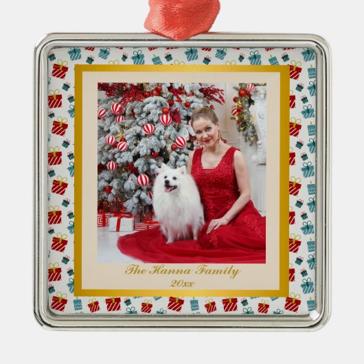 Vrolijk Kerst & Nieuwjaar cadeau achtergrond patro Metalen Ornament (Voorkant)