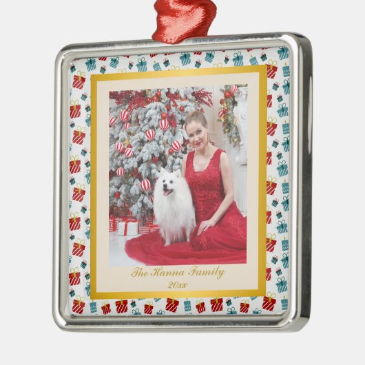 Vrolijk Kerst & Nieuwjaar cadeau achtergrond patro Metalen Ornament (Links)