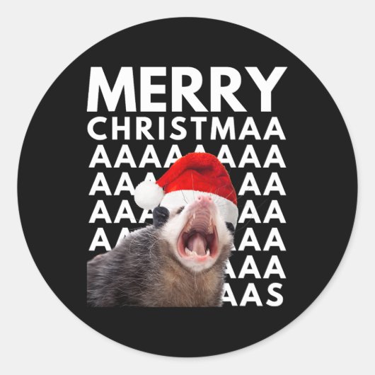 Vrolijk Kerst Opossum Schreeuwen Leuke Mannen Vrou Ronde Sticker (Voorkant)