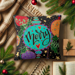 Vrolijk Kerst Ornamenten Kleurrijke Vakantie Kussen