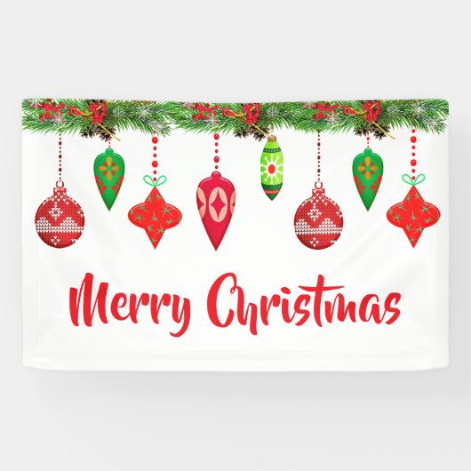 Vrolijk Kerst  Ornamenten Party Banner (Horizontaal)