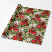 Vrolijk Kerst Oud Script Rozen Rood Goud Marmer Cadeaupapier (Uitgerold)