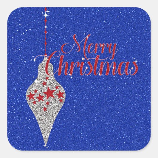Vrolijk Kerst Patriottisch Glitter Ornament Vierkante Sticker (Voorkant)
