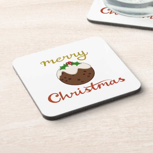 Vrolijk Kerst + Pudding ontwerp Bier Onderzetter (Linkerzijde)