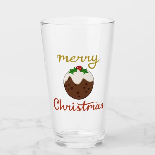 Vrolijk Kerst + Pudding ontwerp Glas (Voorkant)