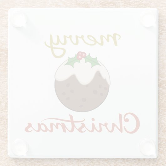 Vrolijk Kerst + Pudding ontwerp Glazen Onderzetter (Achterkant)
