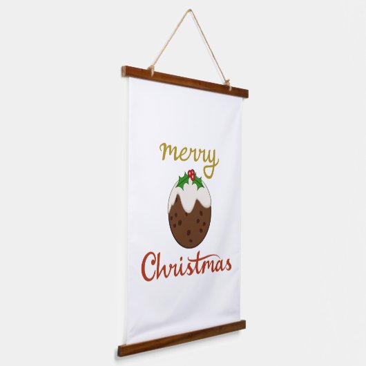 Vrolijk Kerst + Pudding ontwerp Hangend Wandkleed (Gebogen)