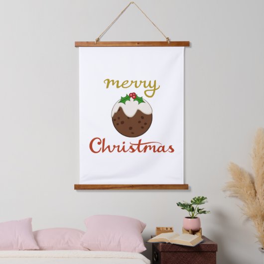 Vrolijk Kerst + Pudding ontwerp Hangend Wandkleed (Slaapkamer)
