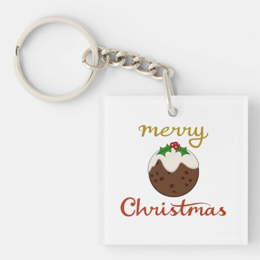 Vrolijk Kerst + Pudding ontwerp Sleutelhanger (Voorkant)