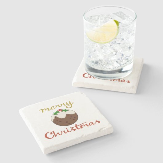 Vrolijk Kerst + Pudding ontwerp Stenen Onderzetter (Zijkant)