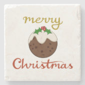 Vrolijk Kerst + Pudding ontwerp Stenen Onderzetter (Voorkant)