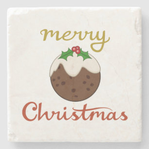 Vrolijk Kerst + Pudding ontwerp Stenen Onderzetter