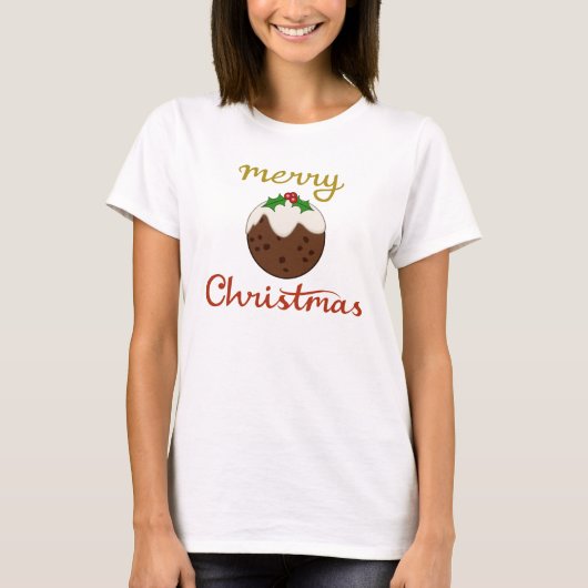 Vrolijk Kerst + Pudding ontwerp T-shirt (Voorkant)