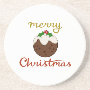 Vrolijk Kerst + Pudding ontwerp Zandsteen Onderzetter