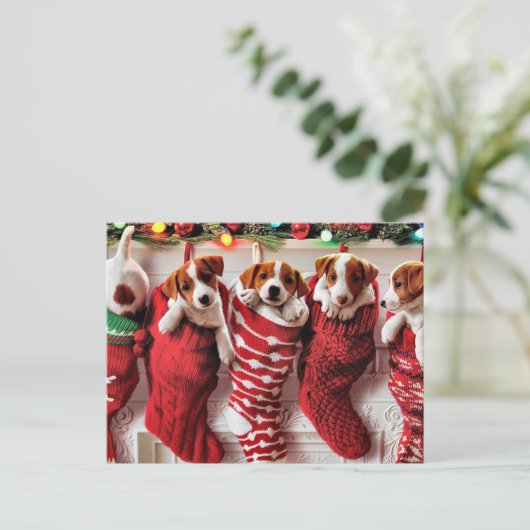 Vrolijk Kerst puppies briefkaart (Staand voorkant)