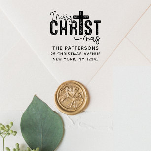 Vrolijk kerst religieuze terugkeer adres zelfinktende stempel